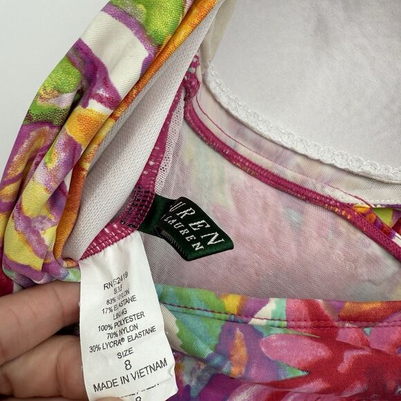 Lauren Ralph Lauren Tropical Colorful One Piece Swimsuit Size 8 Beach - Picture 10 of 10
